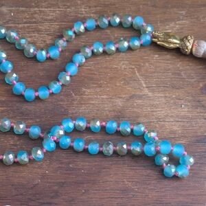 Turquoise and Olive Beaded Necklace with Gold Accent